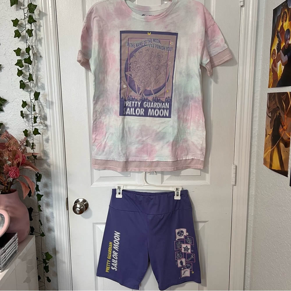 Sailor Moon Tie-Dye T-Shirt and Purple Bike Shorts Set
